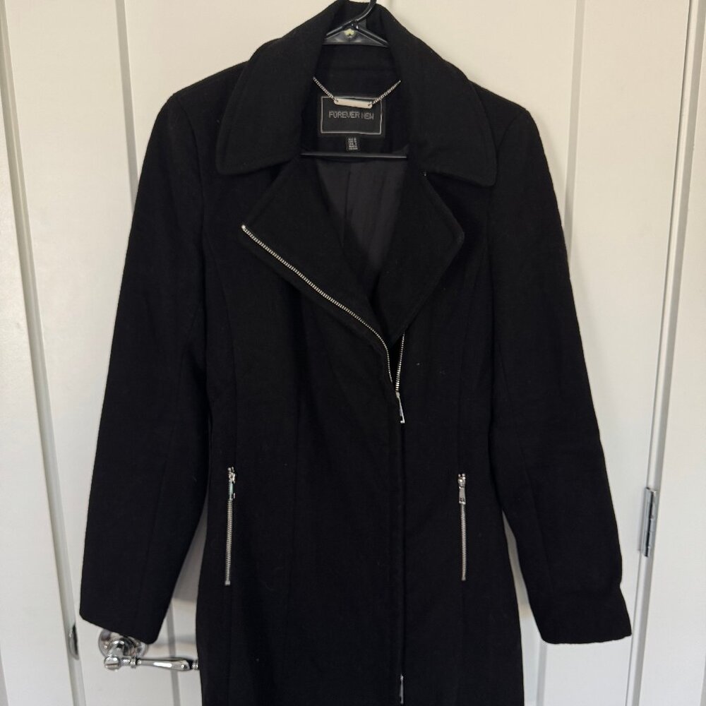 Forever New black winter zip coat | size 10 AUS